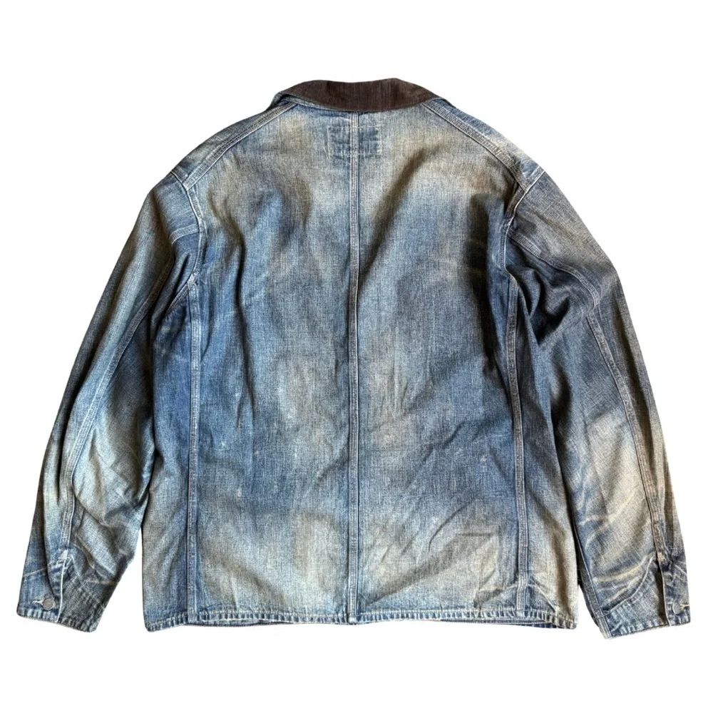 RRL Men's XXL Denim Chore Jacket‎ Corduroy Collar Bluevale Wash Red Cast Pockets